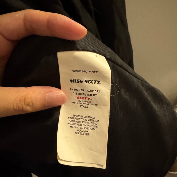 VINTAGE Y2K MISS SIXTY SHIMMER BLACK WRINKLED TRENCH COAT SIZE XS - Picture 12 of 13